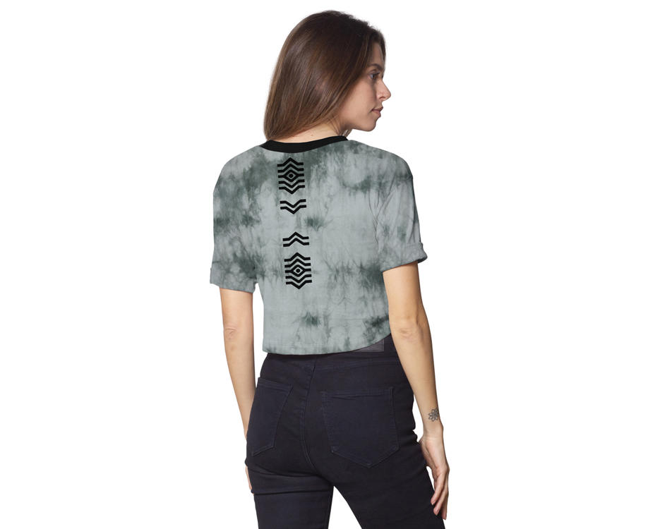 Grey Tie Dye T-shirt with Silk Printed rave print